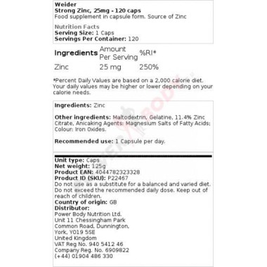 Weider Strong Zinc Caps Weider